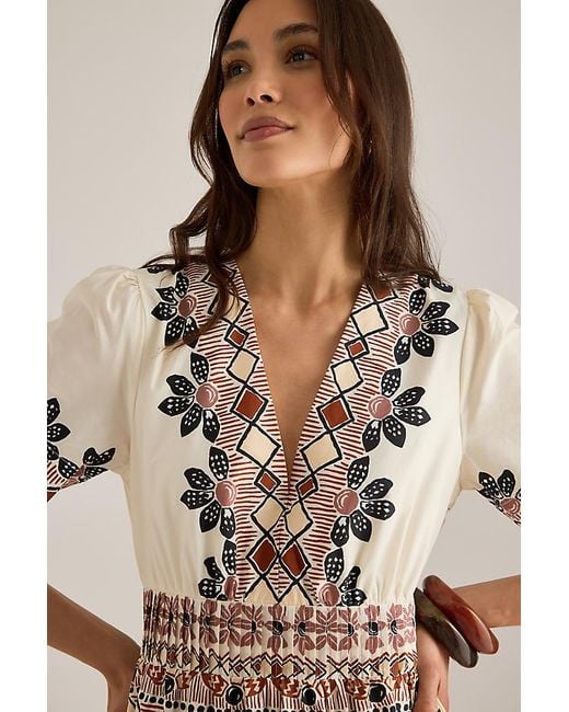 Farm Rio Natural Anika Short-Sleeve Midi Dress