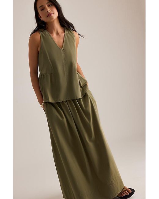 SELECTED Green Sleeveless V-Neck Peplum Top
