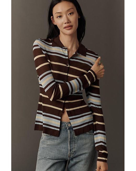 ALIGNE Brown Sue-Ellen Collared Button-Front Top