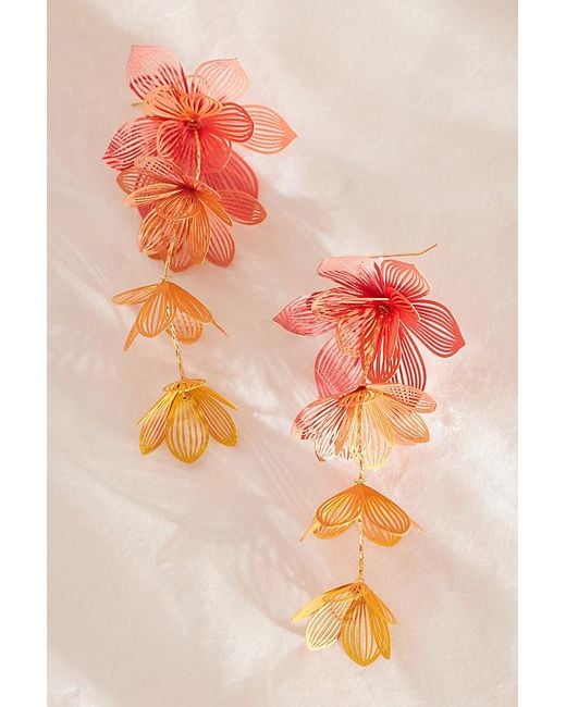 By Anthropologie Orange Wire Petal Drop Earrings