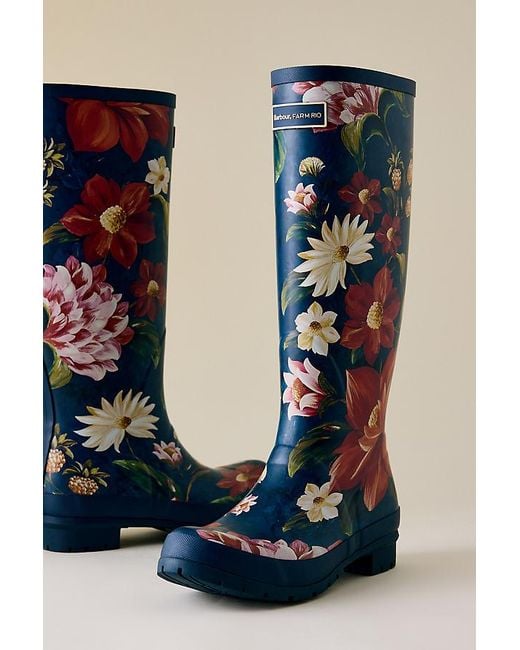 BARBOUR X FARM RIO Blue Wild Flower Wellingtons