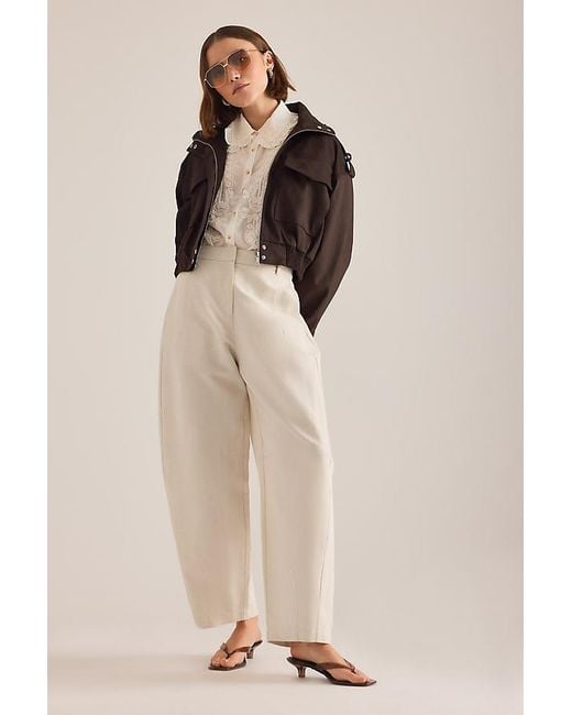 By Anthropologie Natural Aiden Linen-Blend Barrel Trousers