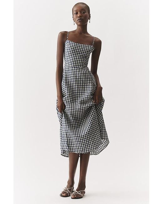 By Anthropologie Blue European Linen Strappy Midi Dress