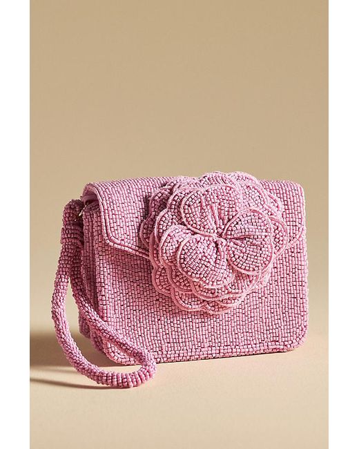 By Anthropologie Pink Beaded Wristlet