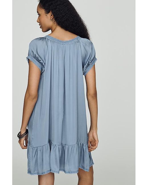 By Anthropologie Blue Amber Short-Sleeve Silken Mini Dress
