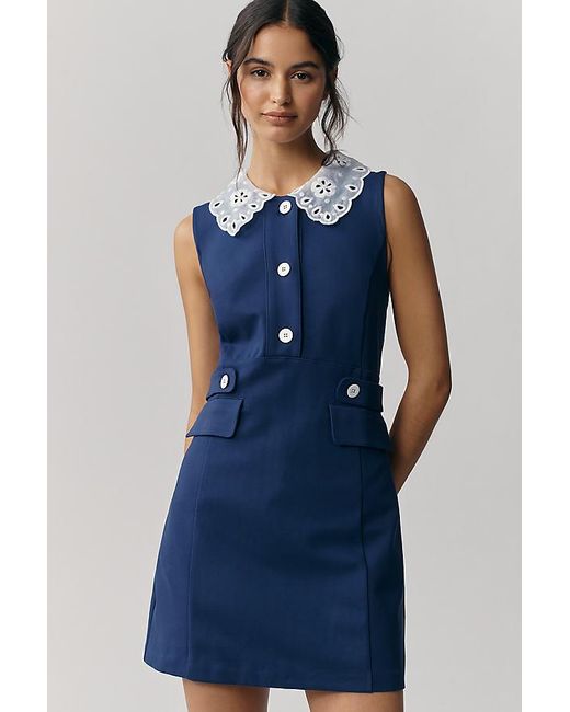 Maeve Blue Sleeveless Retro Collar Playsuit