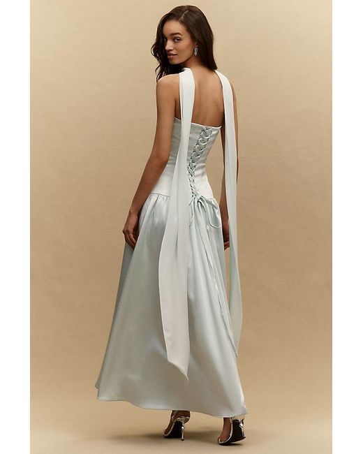 Mare Mare Natural Strapless Drop-Waist Satin Maxi Dress