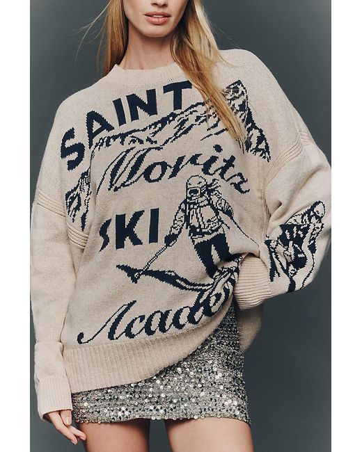 Maeve Gray Oversized Graphic Crew-Neck Jumper