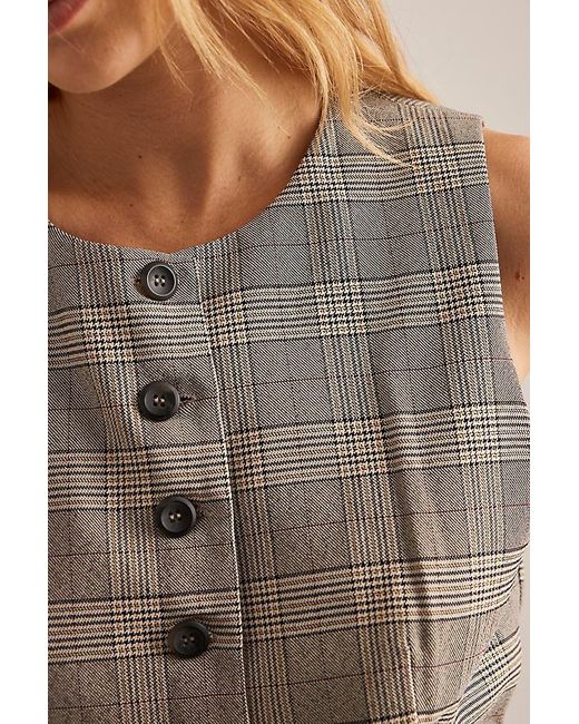 By Anthropologie Brown Check Tailored Waistcoat