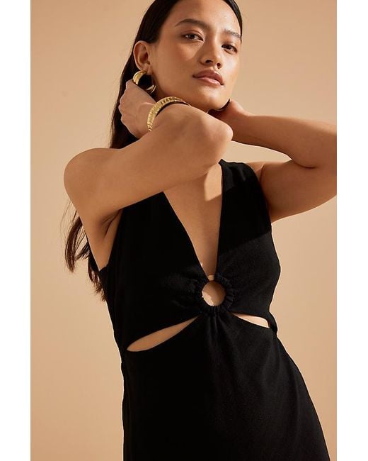 By Anthropologie Lola V-Neck Linen-Blend Midi Dress in Black | Lyst UK