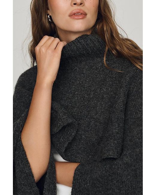 By Anthropologie Black Funnel-Neck Cropped Shrug Poncho