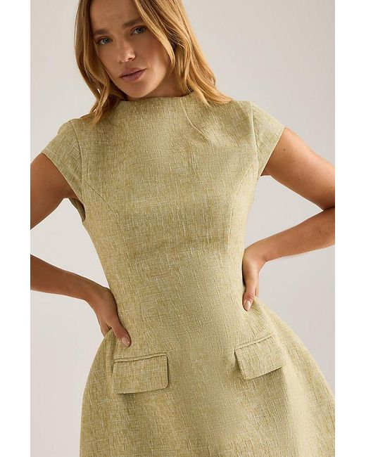 Odd Muse Natural Tweed Cap-Sleeve Mini Dress