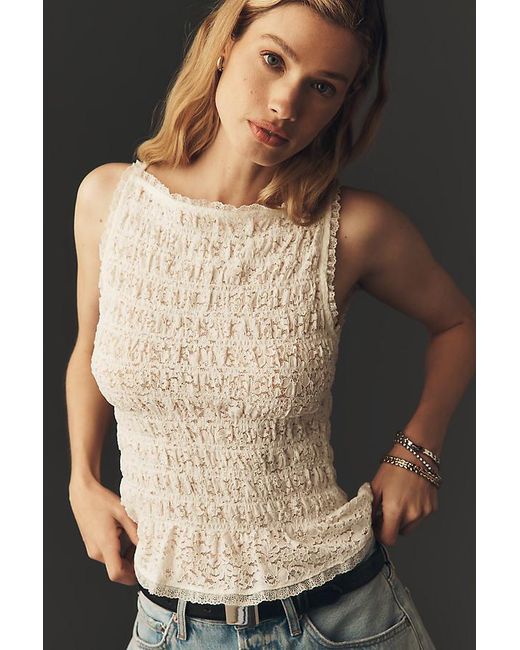 Maeve White Shirred Tank Top