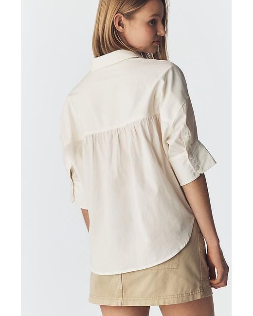 Maeve Natural The Mabel Embroidered Pocket Oxford Shirt By