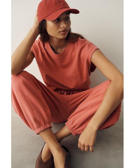 Daily Practice Red Short Sleeve Knit Jumpsuit