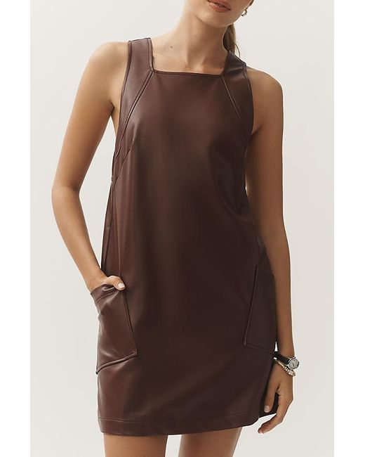 Maeve Brown Sleeveless Faux-Leather Mini Shift Dress