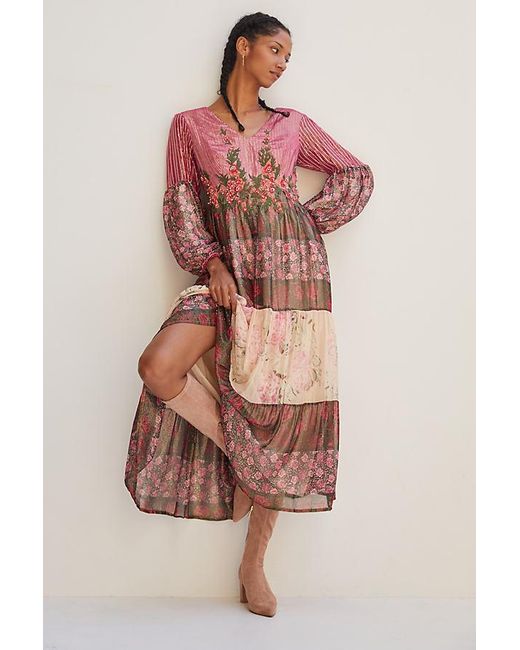Mynah's Reynu Taandon Embroidered Shimmer Maxi Dress in Pink | Lyst UK