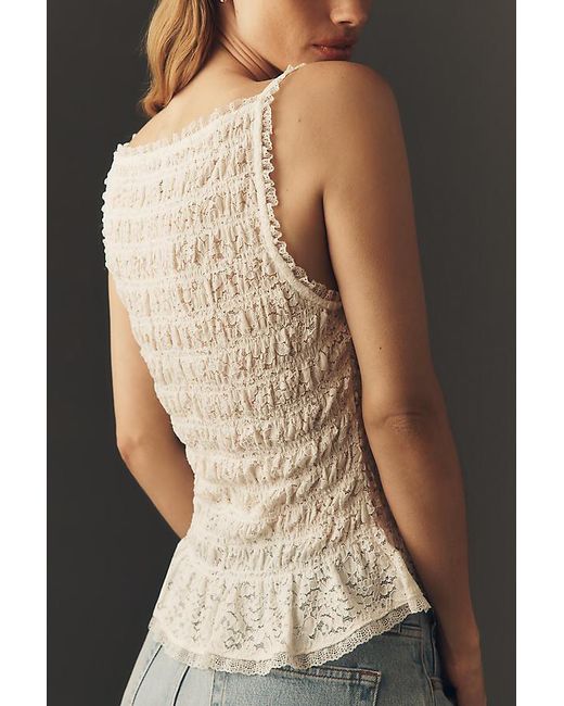 Maeve White Shirred Tank Top