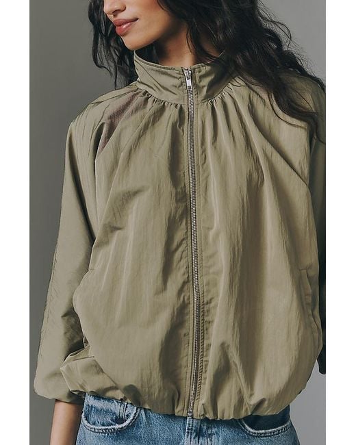 By Anthropologie Green Funnel-Neck Nylon Jacket