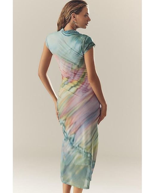 the maya ruched cowl neck dress mesh edition Anthropologie Maya Ruched Cowl-Neck Dress Mesh Edition 1X Plus Green Watercolor