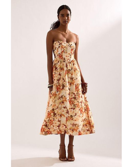 Bardot Natural Lola Strapless Corset Midi Dress