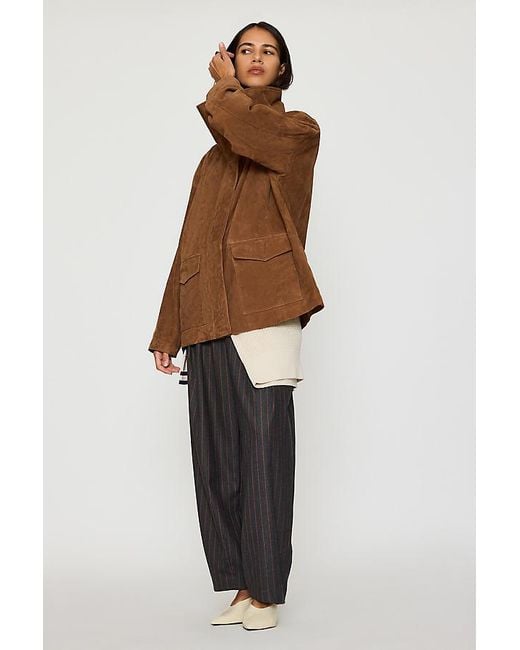 By Anthropologie Brown Suede Funnel-Neck Jacket