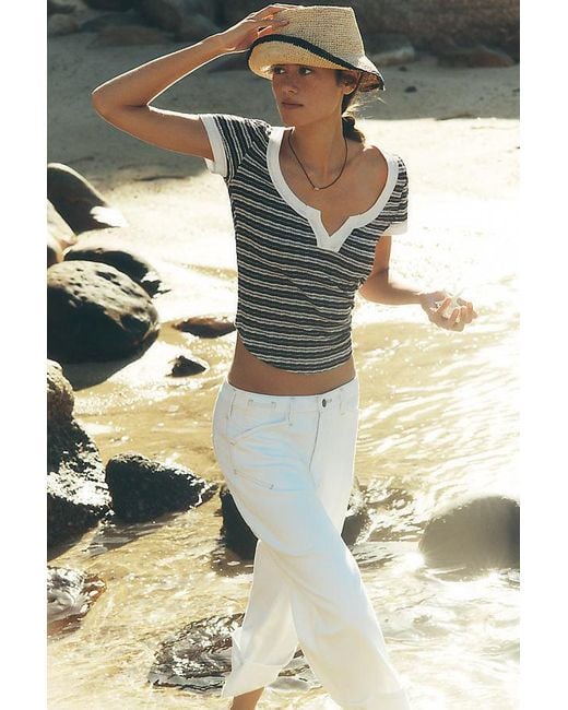 Pilcro White The Kayden High-Rise Cuffed Tapered Jeans By