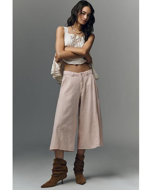 Pilcro Gray Linen-Blend Culottes