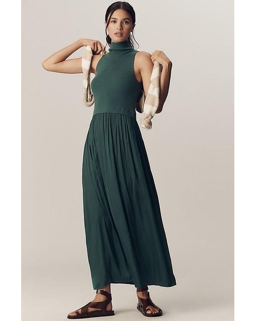 By Anthropologie Green The Thea Mockable Sleeveless Midi Jumper Dress