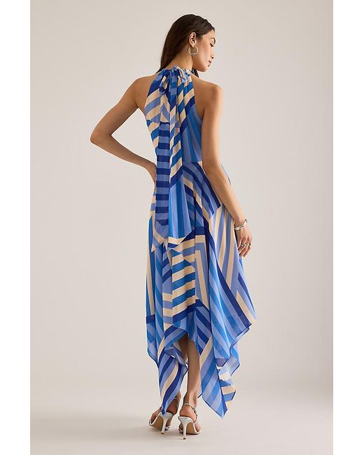 By Anthropologie Blue Marni Stripe Halter Maxi Dress