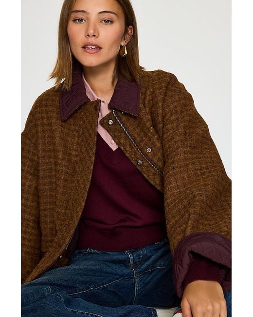 By Anthropologie Blue Reversible Quilted Boucle Jacket