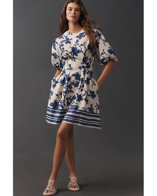Exquise Black Smocked Puff-Sleeve Mini Dress
