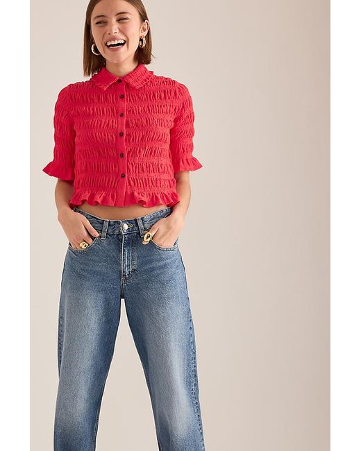 Maeve Red Ruffle Button-Front Top