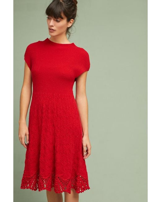 Feather Bone Red Oda Sweater Dress