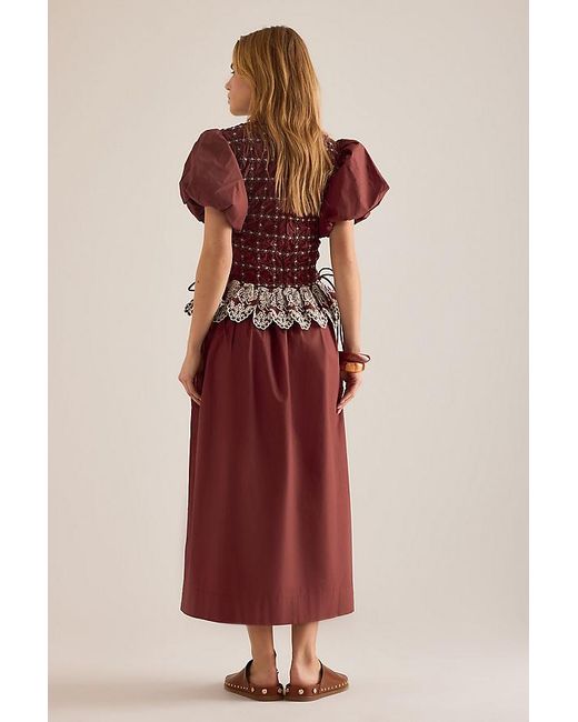 Damson Madder Audrey Smocked Embroidered Cotton Midi Dress