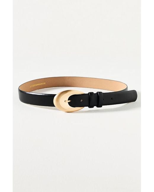 By Anthropologie Black Rounded Buckle Leather Belt