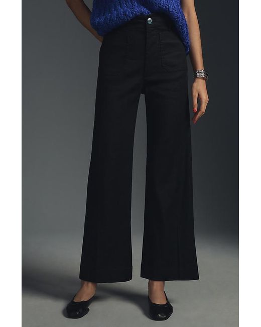 Maeve Blue The Colette Cropped Wide-Leg Trousers By Linen Edition