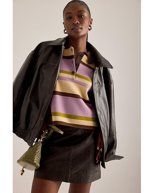 By Anthropologie Pink Stripe Wool-Blend Polo Shirt