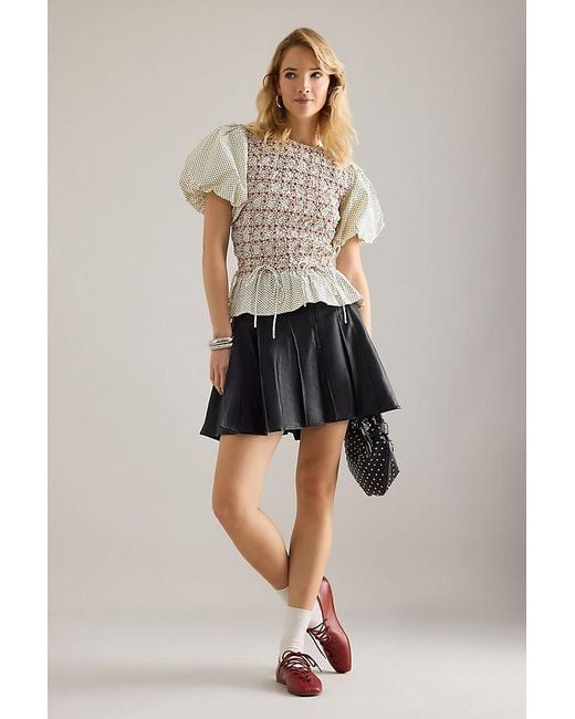 Damson Madder Natural Audrey Smocked Embroidered Cotton Poplin Blouse