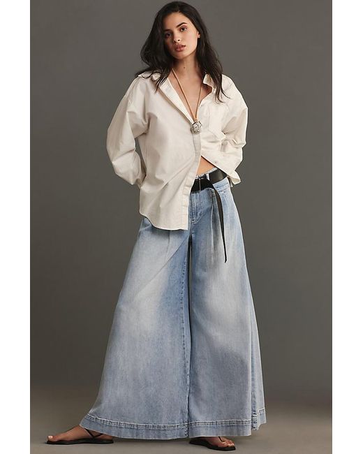 Pilcro Gray Pleated Palazzo Mid-rise Wide-leg Jeans