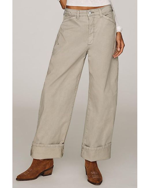 Pilcro Natural The Kayden High-Rise Full Length Carpenter Barrel Trousers By