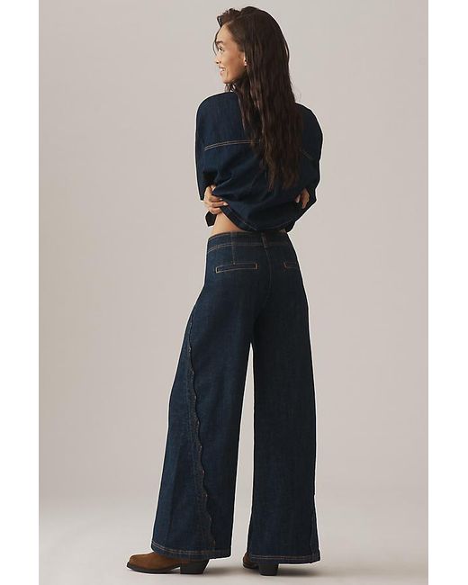 Maeve Blue Scallop-Edge High-Rise Wide-Leg Jeans