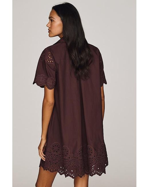 By Anthropologie Red Pollie 100% Cotton Swing Mini Dress