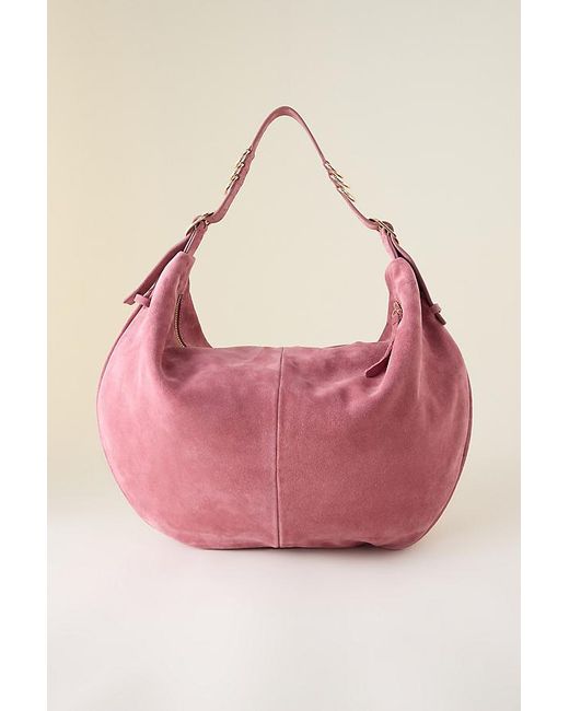 By Anthropologie Pink Rounded Suede Buckle Shoulder Bag