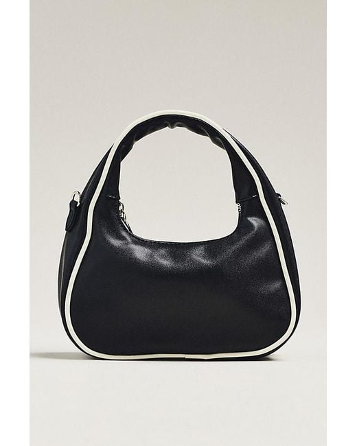 Melie Bianco Black Piped Mini Shoulder Bag