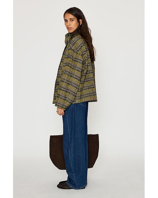 By Anthropologie Blue Lime Boucle Funnel-Neck Jacket