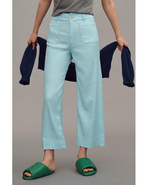 Maeve Blue The Colette Cropped Wide-Leg Trousers By Linen Edition