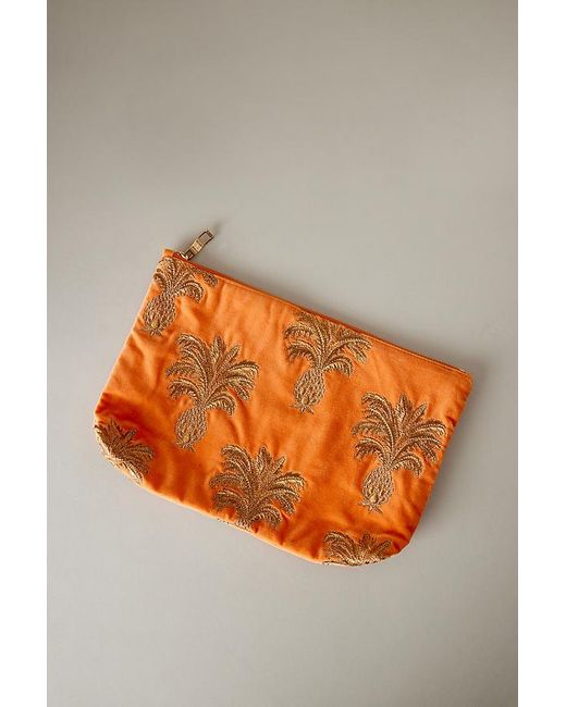 Elizabeth Scarlett Orange Pineapple Embroidered Makeup Bag