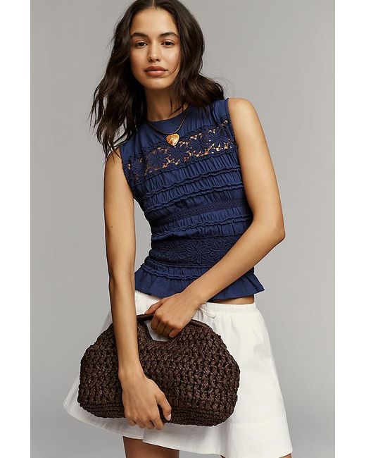By Anthropologie Blue Smocked Lace Tank Top