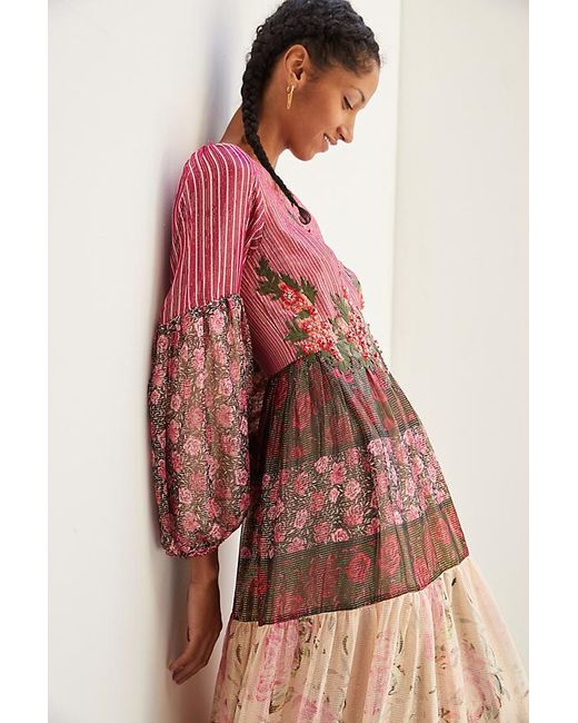 Mynah's Reynu Taandon Embroidered Shimmer Maxi Dress in Pink | Lyst UK